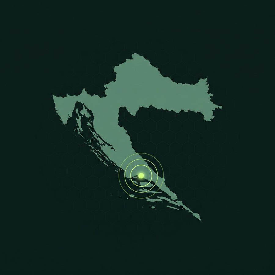 Karta Hrvatske s označenim Splitom — Hedera, od 1989.